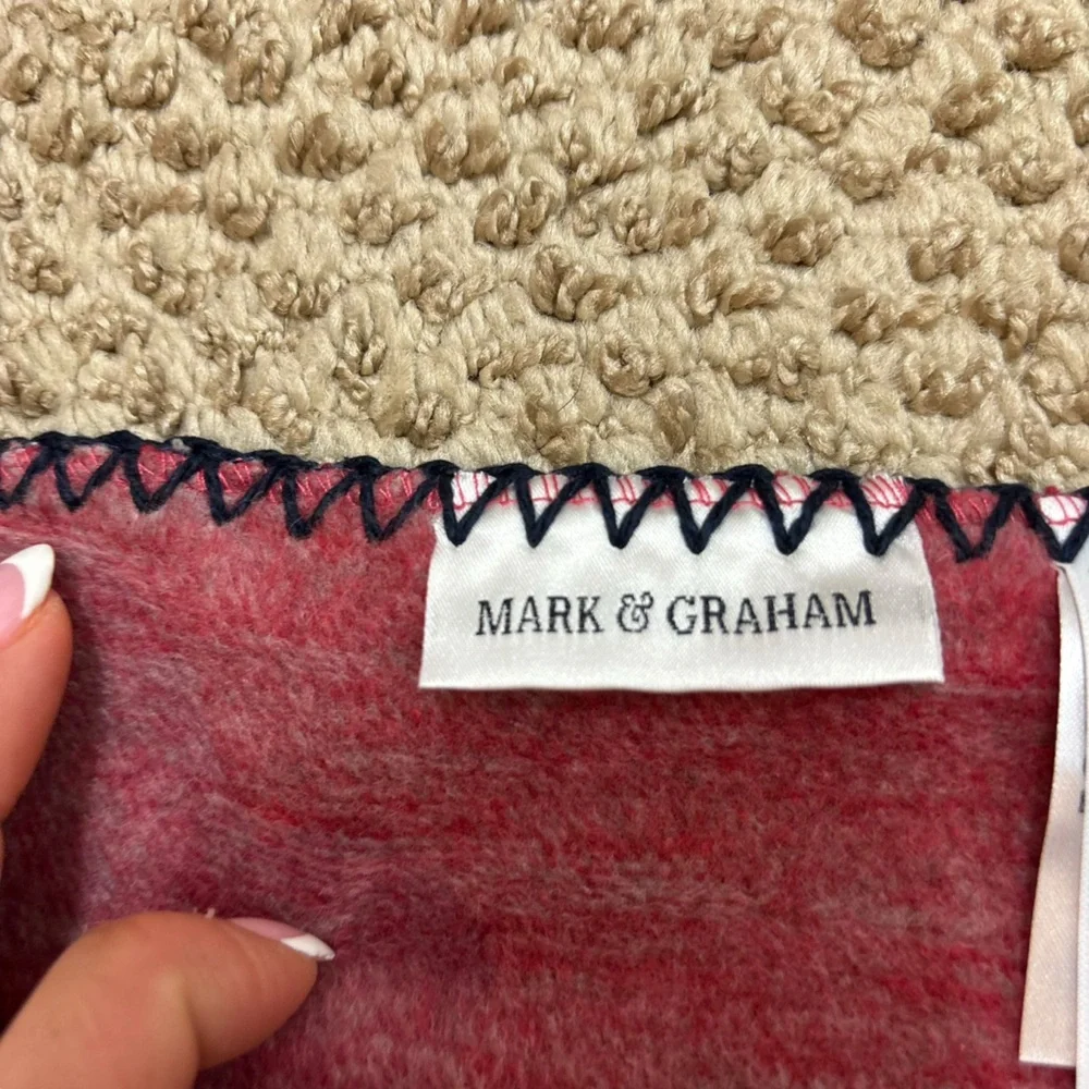 Mark & Graham Thick Fleece Ski Print Blanket‎ Blue and Red 50”w x .25”d x 60”h